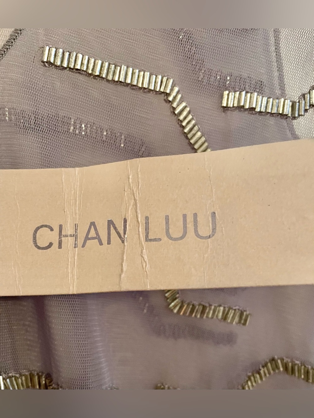 NWT- Chan Luu Silk Chiffon Embellished Beaded Overlay Dress Tunic Gray Medium - Picture 8 of 12
